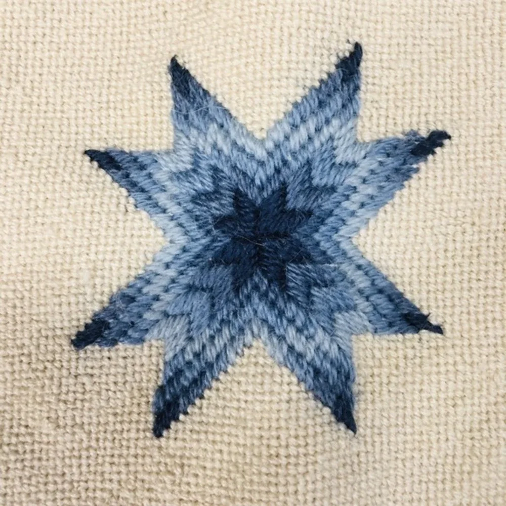 Handmade Needlepoint Pillow‎ Cover Blue Ivory Barn Star Grandmacore Cottagecore
